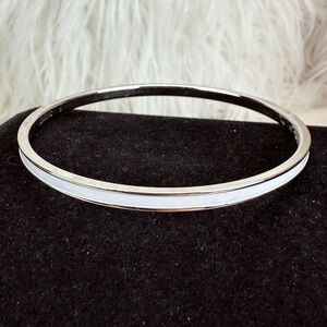 Elegant Silvertone White Thin Delicate Stacking Bangle Bracelet